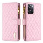 For OPPO A57 4G Diamond Lattice Zipper Wallet Leather Flip Phone Case(Pink) - 1