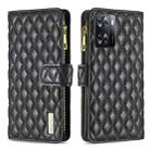 For OPPO A57 4G Diamond Lattice Zipper Wallet Leather Flip Phone Case(Black) - 1