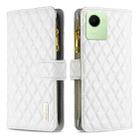 For Realme C30 Diamond Lattice Zipper Wallet Leather Flip Phone Case(White) - 1