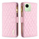 For Realme C30 Diamond Lattice Zipper Wallet Leather Flip Phone Case(Pink) - 1