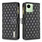 For Realme C30 Diamond Lattice Zipper Wallet Leather Flip Phone Case(Black) - 1