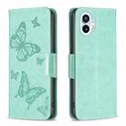 For Nothing Phone 1 Two Butterflies Embossing Leather Phone Case(Green) - 1