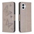 For Nothing Phone 1 Two Butterflies Embossing Leather Phone Case(Grey) - 1