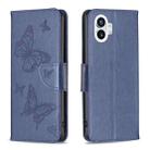 For Nothing Phone 1 Two Butterflies Embossing Leather Phone Case(Blue) - 1