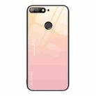 For Huawei Enjoy 8e Gradient Color Glass Case(Yellow Pink) - 1