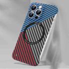 For iPhone 14 Plus Rimless Carbon Fiber Texture MagSafe Magnetic Case (Blue+Black+Red) - 1