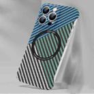For iPhone 14 Plus Rimless Carbon Fiber Texture MagSafe Magnetic Case (Blue+Green+Silver) - 1