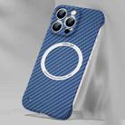 For iPhone 14 Plus Rimless Carbon Fiber Texture MagSafe Magnetic Case (Blue) - 1