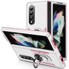 For Samsung Galaxy Z Fold4 PC + TPU Shockproof All Inclusive Phone Case with Holder(White+Pink) - 1