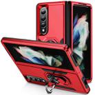 For Samsung Galaxy Z Fold4 PC + TPU Shockproof All Inclusive Phone Case with Holder(Red+Black) - 1