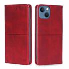 For iPhone 14 Cow Texture Magnetic Leather Phone Case (Red) - 1