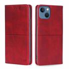 For iPhone 14 Plus Cow Texture Magnetic Leather Phone Case (Red) - 1