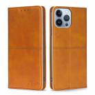 For iPhone 14 Pro Cow Texture Magnetic Leather Phone Case(Light Brown) - 1
