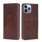 For iPhone 14 Pro Cow Texture Magnetic Leather Phone Case(Dark Brown) - 1