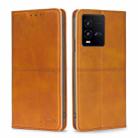 For vivo iQOO 10 Cow Texture Magnetic Leather Phone Case(Light Brown) - 1