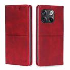 For OnePlus 10T Cow Texture Magnetic Leather Phone Case(Red) - 1