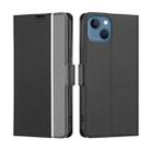 For iPhone 14 Twill Texture Side Button Leather Phone Case (Black) - 1