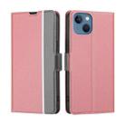 For iPhone 14 Plus Twill Texture Side Button Leather Phone Case (Pink) - 1