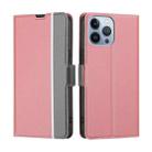 For iPhone 14 Pro Max Twill Texture Side Button Leather Phone Case (Pink) - 1