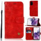 For Galaxy S20 Retro Copper Button Crazy Horse Horizontal Flip PU Leather Case with Holder & Card Slots & Wallet & Lanyard(Red) - 1
