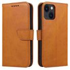 For iPhone 14 Plus Calf Texture Buckle Flip Leather Phone Case (Khaki) - 1