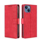 For iPhone 14 Skin Feel Crocodile Magnetic Clasp Leather Phone Case (Red) - 1