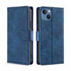 For iPhone 14 Plus Skin Feel Crocodile Magnetic Clasp Leather Phone Case (Blue) - 1