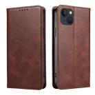 For iPhone 14 Calf Texture Magnetic Flip Leather Phone Case (Brown) - 1