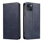 For iPhone 14 Plus Calf Texture Magnetic Flip Leather Phone Case (Blue) - 1