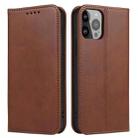 For iPhone 14 Pro Calf Texture Magnetic Flip Leather Phone Case(Brown) - 1