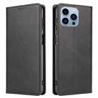 For iPhone 14 Pro Max Calf Texture Magnetic Flip Leather Phone Case (Black) - 1