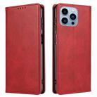 For iPhone 14 Pro Max Calf Texture Magnetic Flip Leather Phone Case (Red) - 1