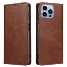 For iPhone 14 Pro Max Calf Texture Magnetic Flip Leather Phone Case (Brown) - 1