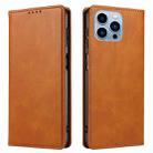 Calf Texture Magnetic Flip Leather Phone Case For iPhone 14 Pro Max(Khaki) - 1