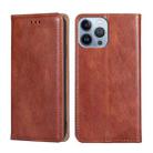 For iPhone 14 Pro Max Gloss Oil Solid Color Magnetic Leather Phone Case (Brown) - 1