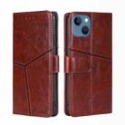 For iPhone 14 Geometric Stitching Leather Phone Case (Dark Brown) - 1