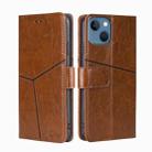 For iPhone 14 Plus Geometric Stitching Leather Phone Case (Light Brown) - 1