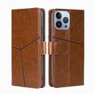 For iPhone 14 Pro Max Geometric Stitching Leather Phone Case (Light Brown) - 1