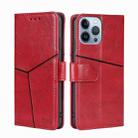 For iPhone 14 Pro Max Geometric Stitching Leather Phone Case (Red) - 1