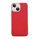 For iPhone 14 Genuine Leather Luolai Series Nano Electroplating Phone Case (Red) - 1