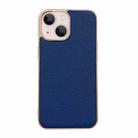 For iPhone 14 Genuine Leather Luolai Series Nano Electroplating Phone Case (Dark Blue) - 1