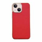 For iPhone 14 Plus Genuine Leather Luolai Series Nano Electroplating Phone Case (Red) - 1