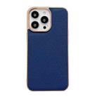 For iPhone 14 Pro Genuine Leather Luolai Series Nano Electroplating Phone Case(Dark Blue) - 1
