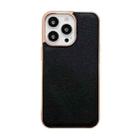 For iPhone 14 Pro Max Genuine Leather Luolai Series Nano Electroplating Phone Case (Black) - 1