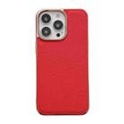 For iPhone 14 Pro Max Genuine Leather Luolai Series Nano Electroplating Phone Case (Red) - 1