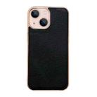 For iPhone 13 Genuine Leather Luolai Series Nano Electroplating Phone Case(Black) - 1