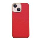 For iPhone 13 Genuine Leather Luolai Series Nano Electroplating Phone Case(Red) - 1