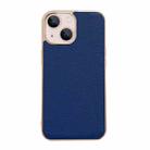 For iPhone 13 Genuine Leather Luolai Series Nano Electroplating Phone Case(Dark Blue) - 1