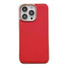 For iPhone 13 Pro Genuine Leather Luolai Series Nano Electroplating Phone Case (Red) - 1