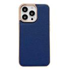 For iPhone 13 Pro Genuine Leather Luolai Series Nano Electroplating Phone Case (Dark Blue) - 1